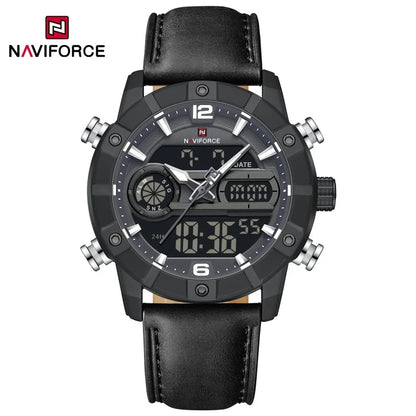 NAVIFORCE NF9263 Waterproof Watch Luminous Display Genuine Leather Strap Multi-Function Chronograph Countdown Timer Alarm NF9263