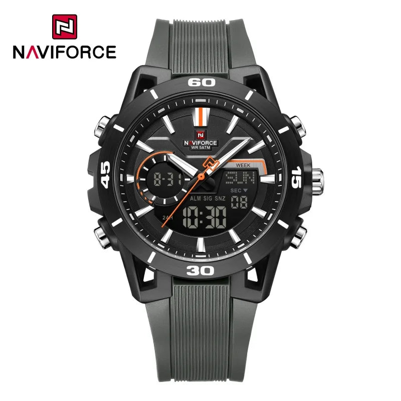 NAVIFORCE Men's 5ATM Waterproof Dual Time Watch Fashion Sport Countdown Alarm Chronograph Wristwatch Man chronograph Alarm Clock