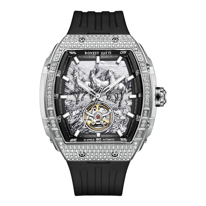 BONEST GATTI Mens German Automatic Mechanical Watch Waterproof Luminous Silicone Strap Business Fashion Men's Chronograph Watch