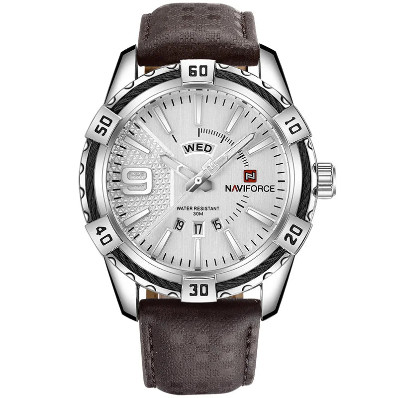 New NAVIFORCE Men's Watch Quartz Waterproof Shockproof Leather Band Wristwatch Fashionable Luxury Business Male Clock NF9117L