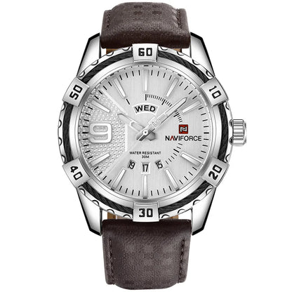 New NAVIFORCE Men's Watch Quartz Waterproof Shockproof Leather Band Wristwatch Fashionable Luxury Business Male Clock NF9117L