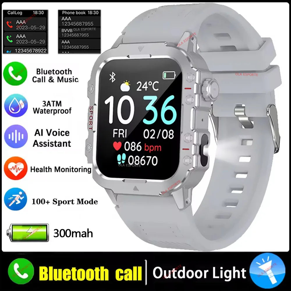 2026 Military Outdoor Smart Watch Men's GPS Flashlight Bluetooth Call 2.01" AMOLED Screen 3ATM Waterproof Sports Smartwatch Hw12