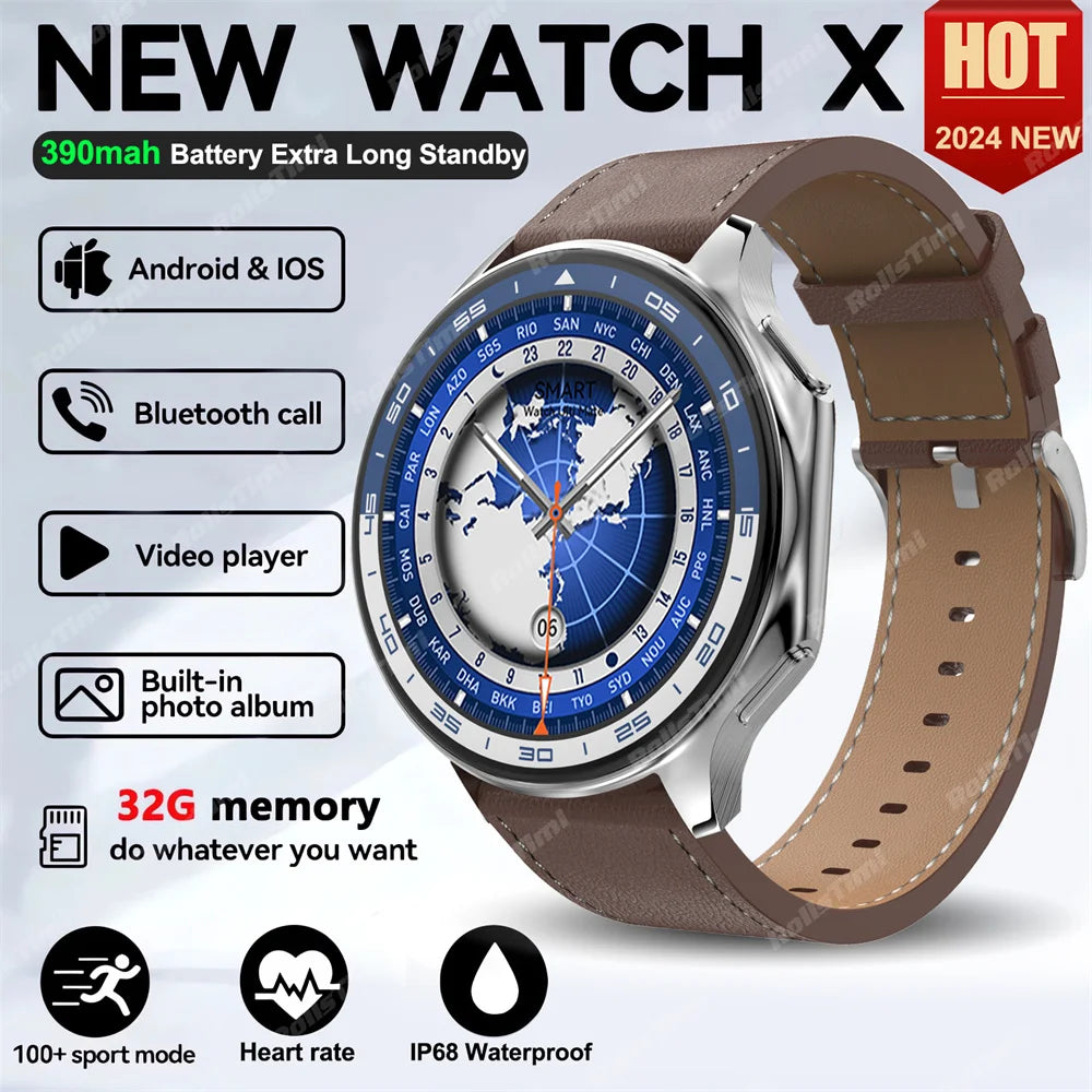 1.43 AMOLED Smart Watch 3D Surround Vision Player 4GB Large memory IP68 Smartwatch Men 2024 New TWS Earphones For OPPO Watch X