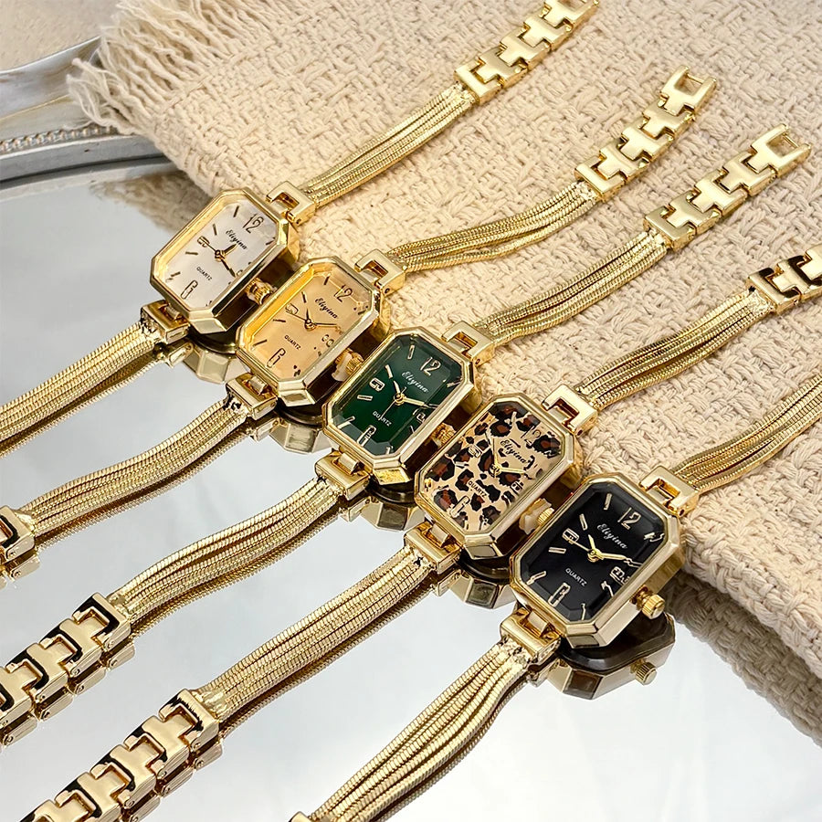 ChronoState Gold Tassel – Rectangular Women’s Wrist Watch | Elegant Chain Bracelet Watch