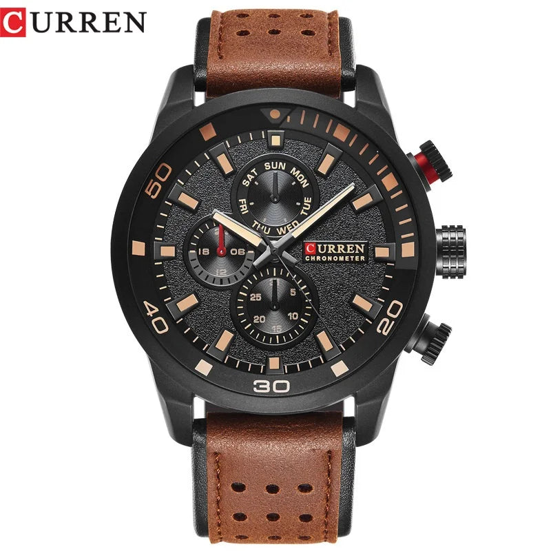 CURREN 8250 Men's Waterproof Casual Three-Hand Watch Business Leather Breathable Strap Wristwatch
