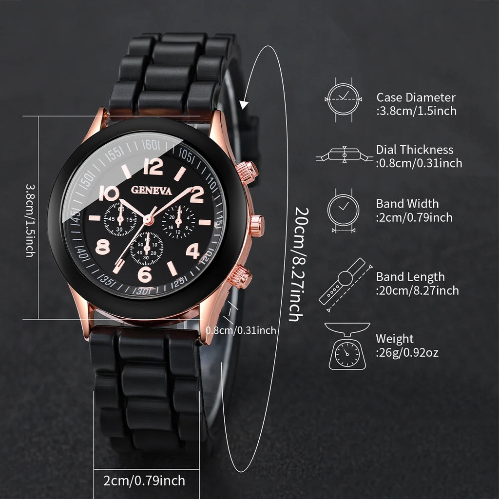 4PCS Couple Watches Fashion Arabic Women Quartz Watch Casual Silicone Band Wristwatches Magnet Heart-Shaped Bracelets Set