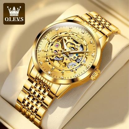 OLEVS 9920 Men's Watches Solid Stainless Steel Waterproof Luminous Man Watch Luxury Hollow Original Automatic Mechanical Watches