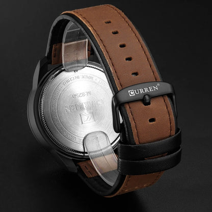 CURREN 8250 Men's Waterproof Casual Three-Hand Watch Business Leather Breathable Strap Wristwatch