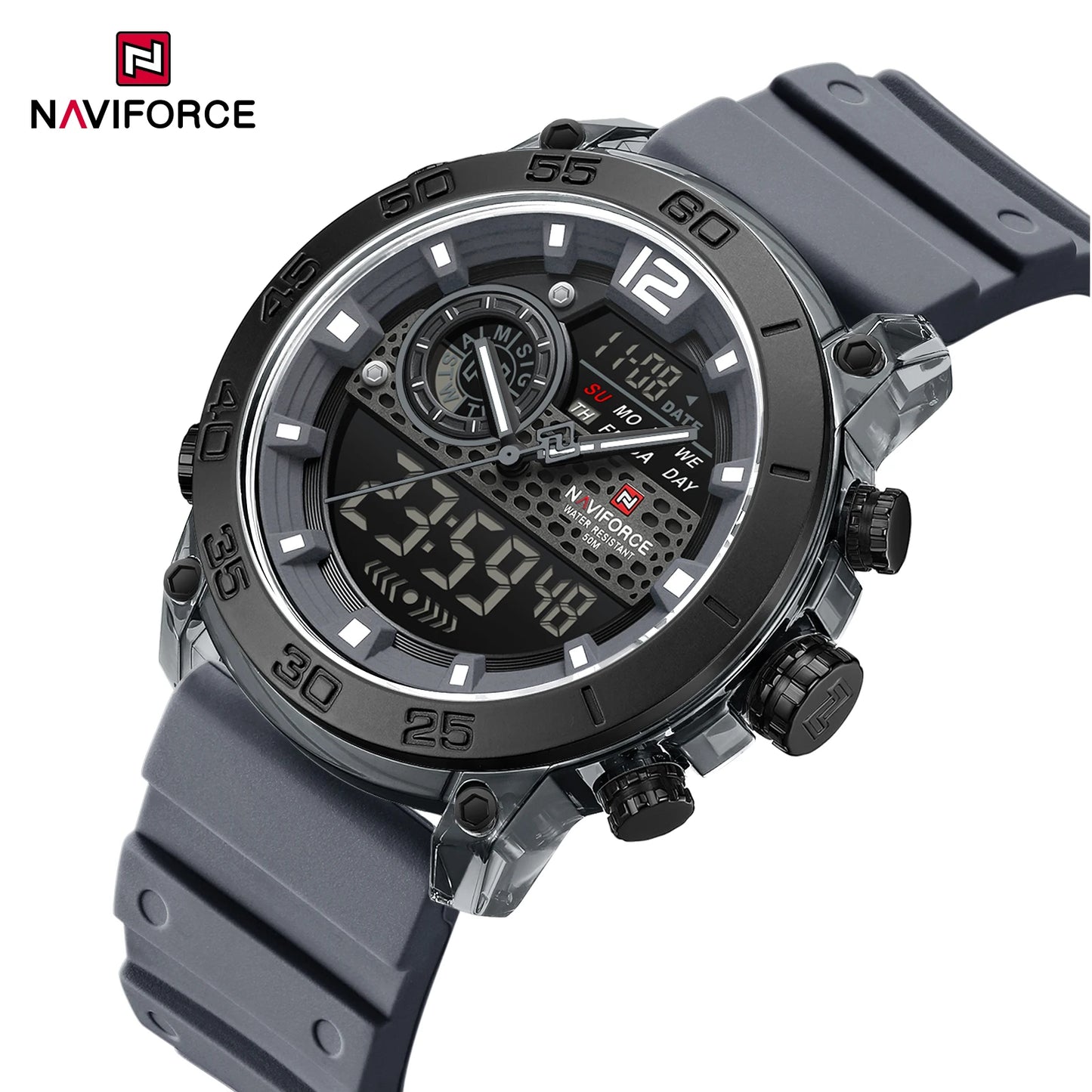 NAVIFORCE Men's Lightweight Sports Wrist Watch Dual Display Time Night Light Watches Boy's Quartz  Stopwatch Multifunctional