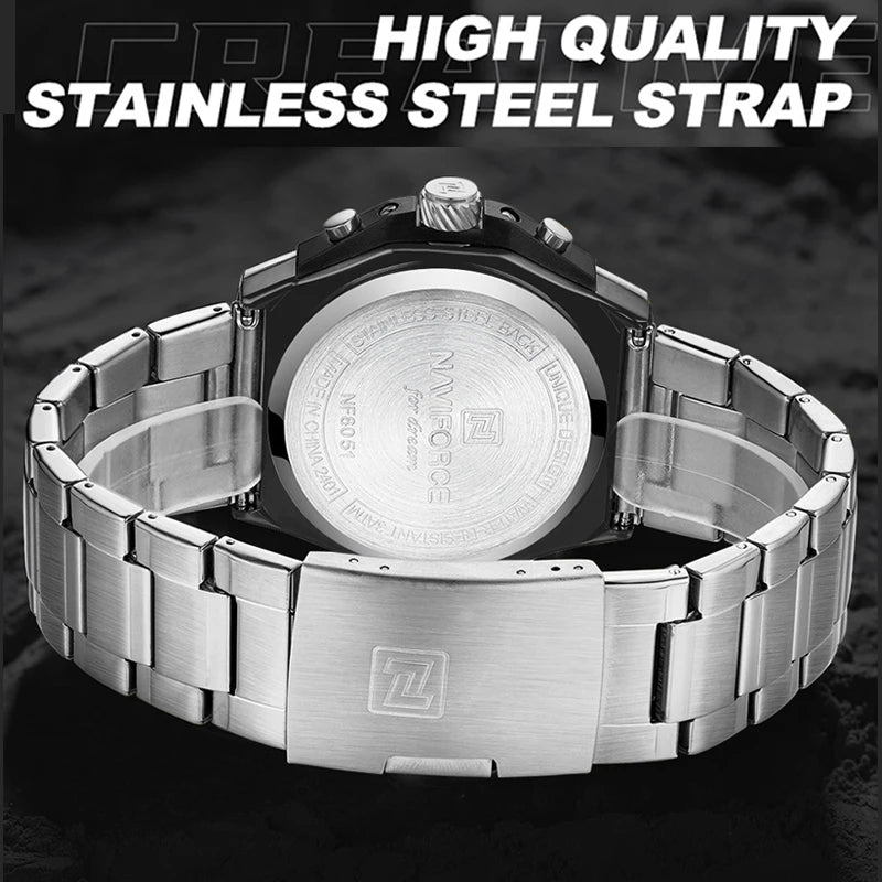 NAVIFORCE Brand Casual Sports Men Watches Multifunction Steel Strap Quartz Chronograph With Date Display Wristwatch Reloj Hombre