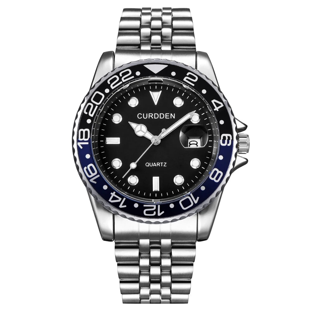 Men Famous Brand Watches Students Boys Fashion Stainless Steel Band Casual Calendar Quartz Watch Green Relogios Masculinos 2024
