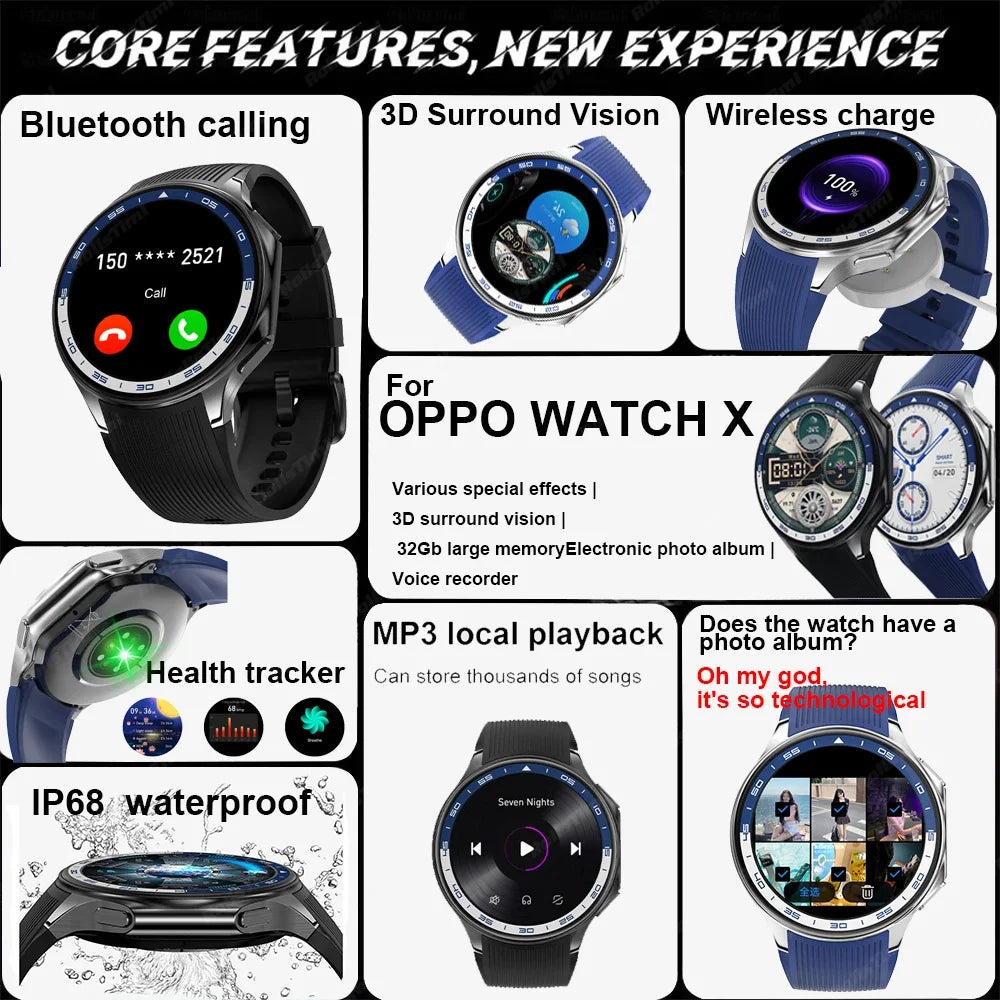 1.43 AMOLED Smart Watch 3D Surround Vision Player 4GB Large memory IP68 Smartwatch Men 2024 New TWS Earphones For OPPO Watch X