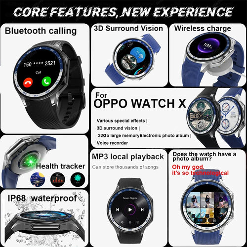 1.43 AMOLED Smart Watch 3D Surround Vision Player 4GB Large memory IP68 Smartwatch Men 2024 New TWS Earphones For OPPO Watch X