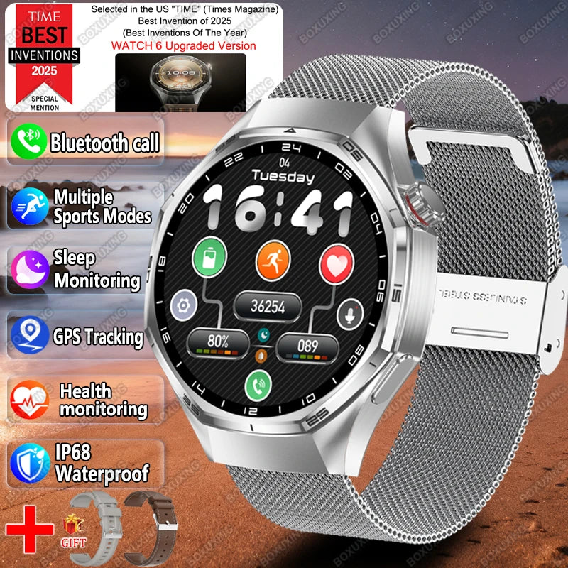 2026 New Global Version Watch 6 Pro GPS Smart Watch Men AMOLED Screen Sports Fitness Track Bluetooth Call Waterproof Smartwatch