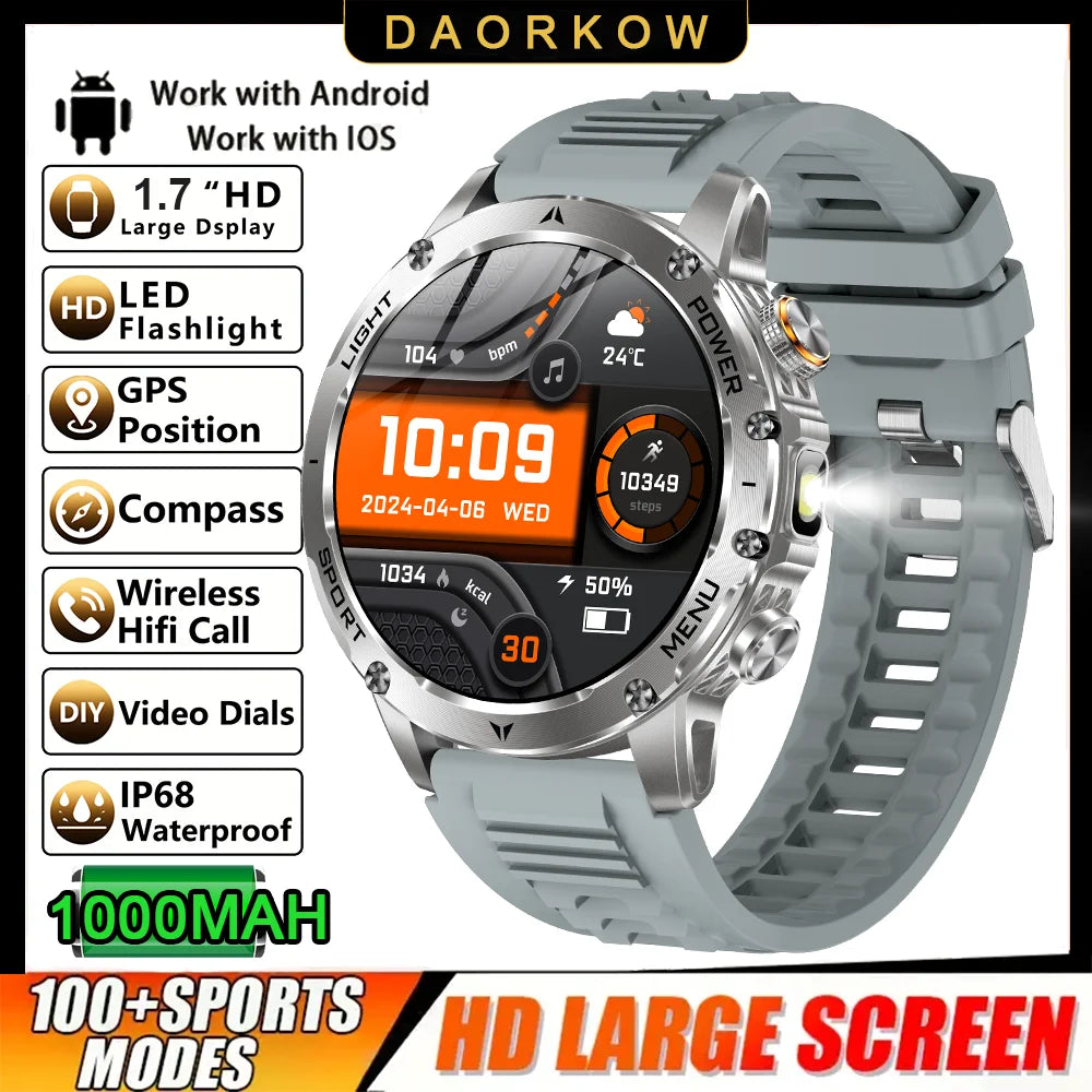2025 New GPS Outdoor Sports Smart Watch Men AMOLED Screen NFC Flashlight Heart rate Waterproof Bluetooth Call 1000mAh SmartWatch