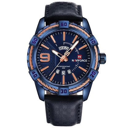 New NAVIFORCE Men's Watch Quartz Waterproof Shockproof Leather Band Wristwatch Fashionable Luxury Business Male Clock NF9117L
