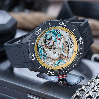 Deesio Luxury Men's Automatic Mechanical Watch Carbon Fiber Case Waterproof Luminous Hands Casual Sports Wristwatch Mens Gift