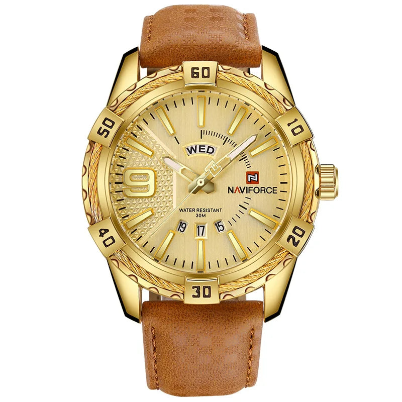 New NAVIFORCE Men's Watch Quartz Waterproof Shockproof Leather Band Wristwatch Fashionable Luxury Business Male Clock NF9117L