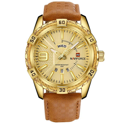 New NAVIFORCE Men's Watch Quartz Waterproof Shockproof Leather Band Wristwatch Fashionable Luxury Business Male Clock NF9117L