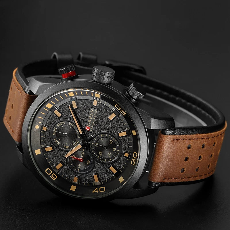 CURREN 8250 Men's Waterproof Casual Three-Hand Watch Business Leather Breathable Strap Wristwatch