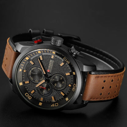 CURREN 8250 Men's Waterproof Casual Three-Hand Watch Business Leather Breathable Strap Wristwatch