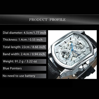 WINNER Business Mens Mechanical Watches Blue Pointers Irregular Skeleton Automatic Watch for Men Casual Leather Strap Wristwatch