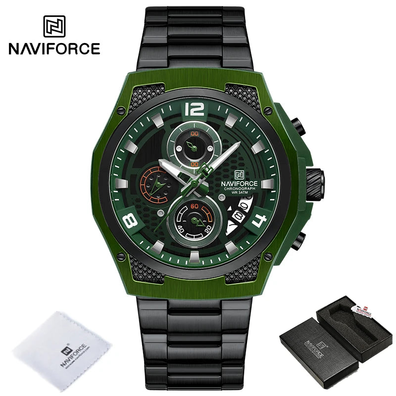NAVIFORCE Brand Casual Sports Men Watches Multifunction Steel Strap Quartz Chronograph With Date Display Wristwatch Reloj Hombre