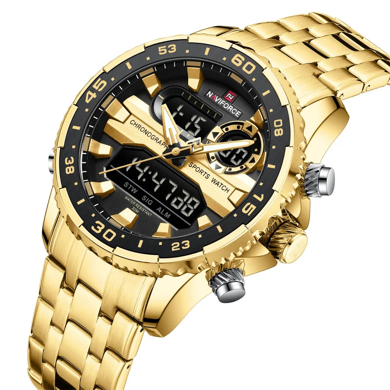 NAVIFORCE Fashion Brand Black Gold Men Watch Fashion Luxury Quartz Wrist Watches Sport Waterproof  Stainless Steel Strap NF9234
