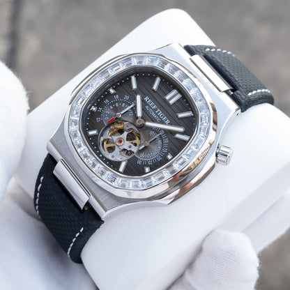 Reef Tiger Men Automatic Watch Luxury 44mm Square Mechanical Wristwatch Sapphire Luminous Skeleton Dial Date 24 Hours