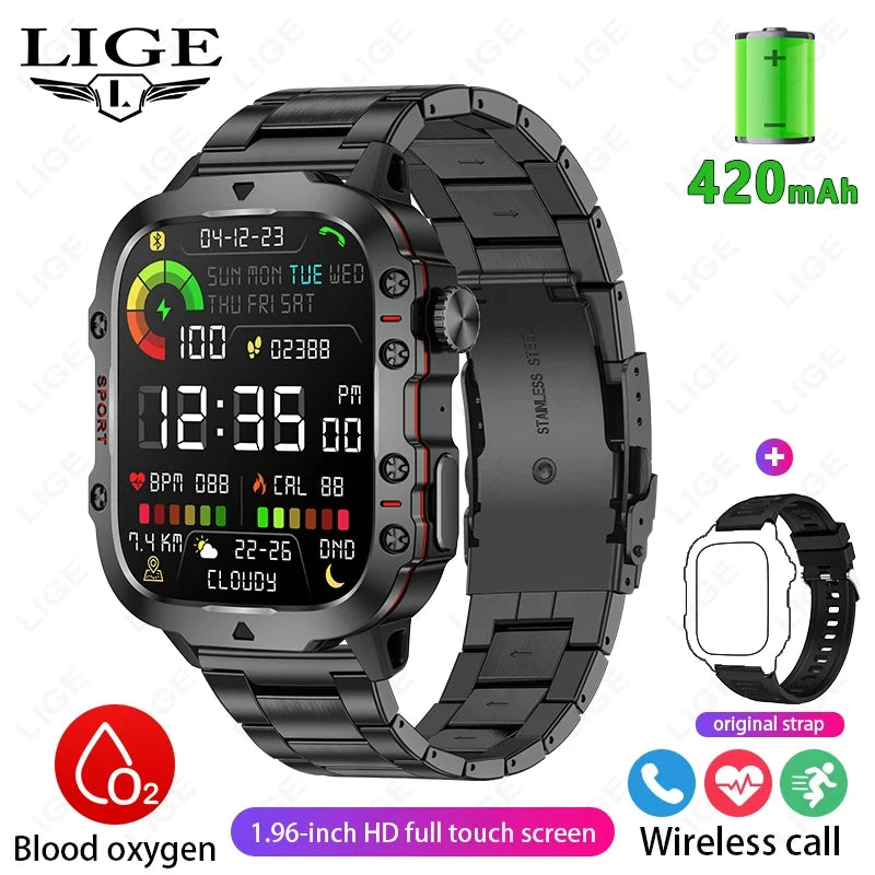 Men's Smartwatch Military Outdoor Sports Health Monitoring Bluetooth Call Voice Assistant Waterproof For Android IOS Smart Watch