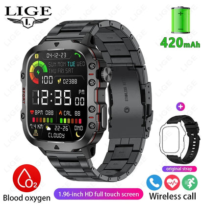 Men's Smartwatch Military Outdoor Sports Health Monitoring Bluetooth Call Voice Assistant Waterproof For Android IOS Smart Watch