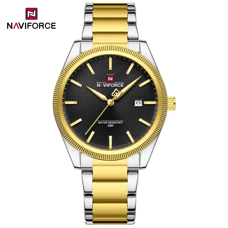 NAVIFORCE Men's Fashion Watch Luxury Business Quartz Wristwatch Stainless Steel Strap Waterproof Luminous Clock with Calendar