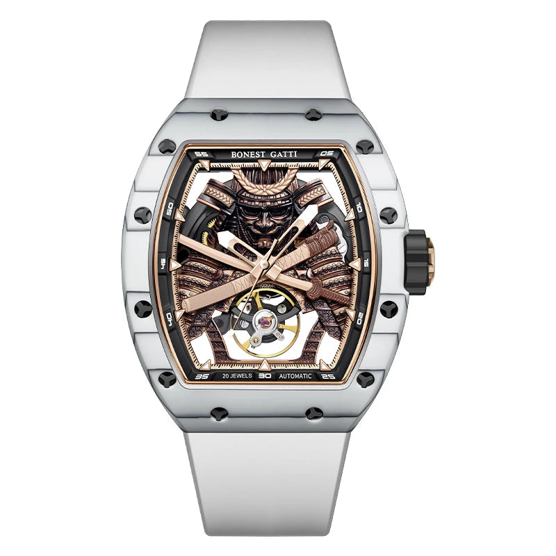 BONEST GATTI Fashion Automatic Movement Wristwatch Skeleton Warrior Big Dial Sapphire Glass Mechanical Watches for Men