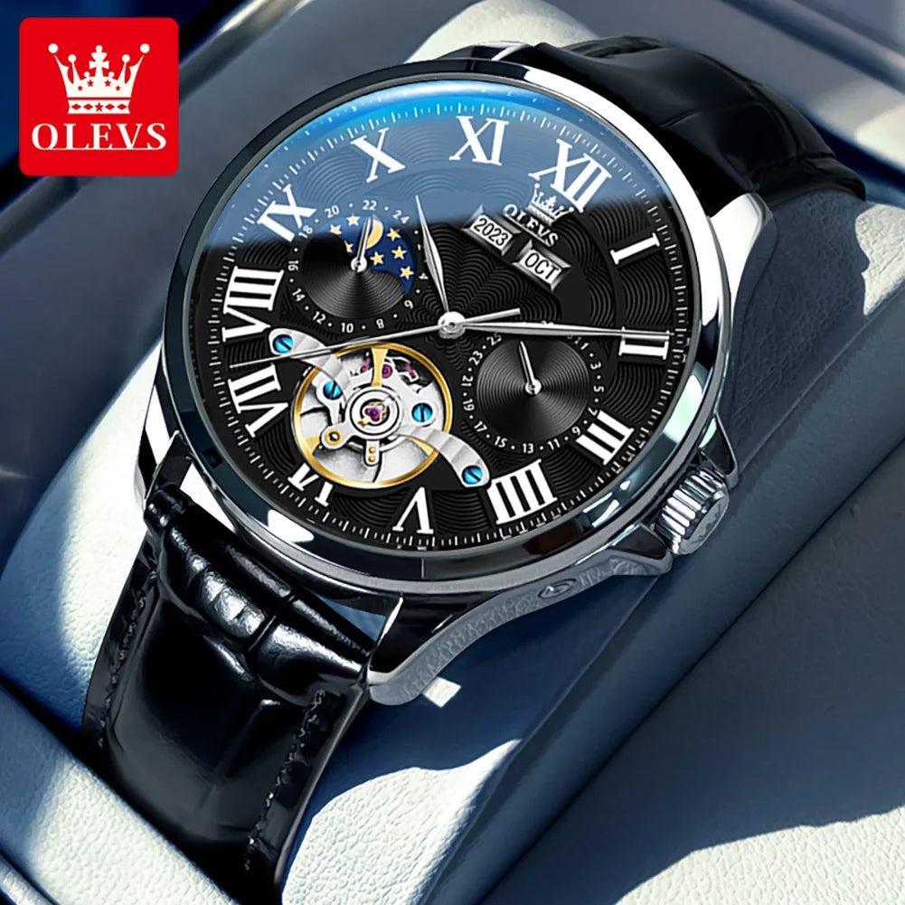 OLEVS 7013 Automatic Men Watch Moon phase Waterproof Luxury Men's Watch Date Stainless steel Mechanical Watch