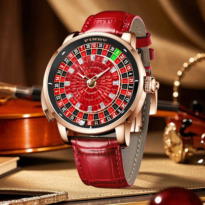 NEW PINDU Design Button Rotating Red Diamond Dial Mechanical Watch Men NH35 Movement Stainless Steel Top Luxury Automatic Watch