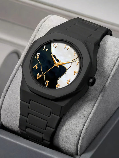Men's Quartz Watch Bracelet Necklace Ring Set Plastic Strap Suitable for Daily Wear Festival Gifts Box Not Included