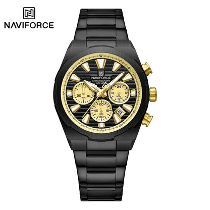 NAVIFORCE Men's Quartz Watch Multifunctional Calendar Stopwatch Luminous 30ATM Waterproof Stainless Steel Band Wristwatch