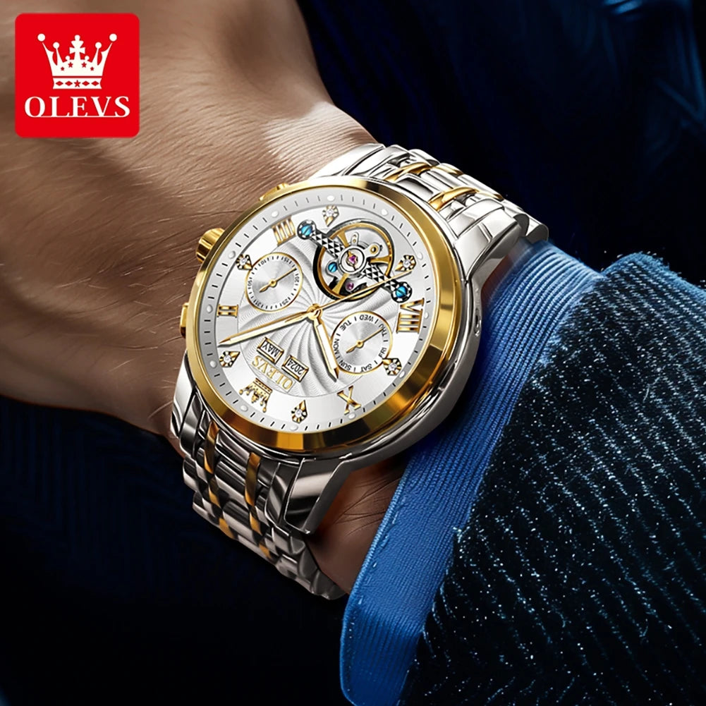 OLEVS 7088 Original Luxury Brand Men's Watch Chronograph Date Stainless steel Waterproof Mechanical Watch for Men NEW