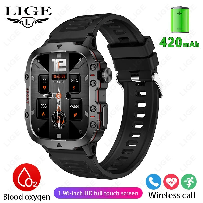 Men's Smartwatch Military Outdoor Sports Health Monitoring Bluetooth Call Voice Assistant Waterproof For Android IOS Smart Watch