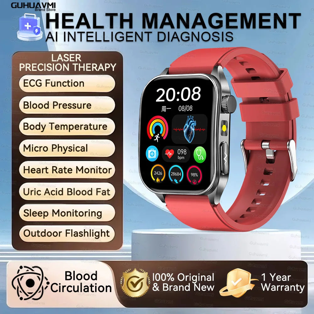 2026 New Health Smart Watch Laser Therapy Reduce Three Highs Blood Oxygen Pressure Uric Acid Blood Lipid ECG Smartwatch For Man