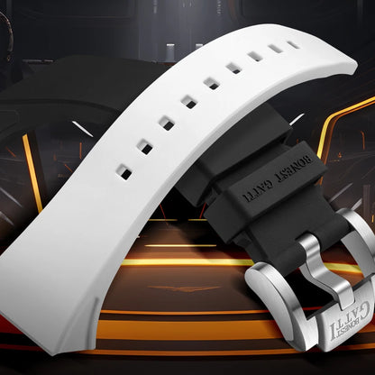BONEST GATTI Automatic Watch Tonneau Mechanical Wristwatch Diamond Bezel Rubber Strap Watches For Men