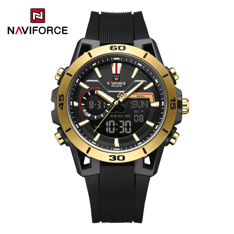 NAVIFORCE Men's 5ATM Waterproof Dual Time Watch Fashion Sport Countdown Alarm Chronograph Wristwatch Man chronograph Alarm Clock