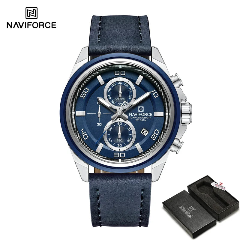 NAVIFROCE Business Casual Mens Watch 3ATM Water-Resistant Calendar Luminous Dial With Leather Strap For Gifts Original Design