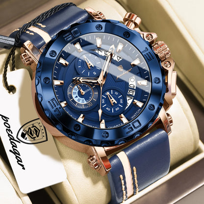 POEDAGAR Original Watches For Man Waterproof Luminous Date Fashion Male Clock Chronograph Leather Quartz Sports Men's Wristwatch