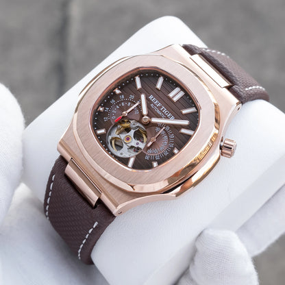 Reef Tiger Men Automatic Watch Luxury 44mm Square Mechanical Wristwatch Sapphire Luminous Skeleton Dial Date 24 Hours