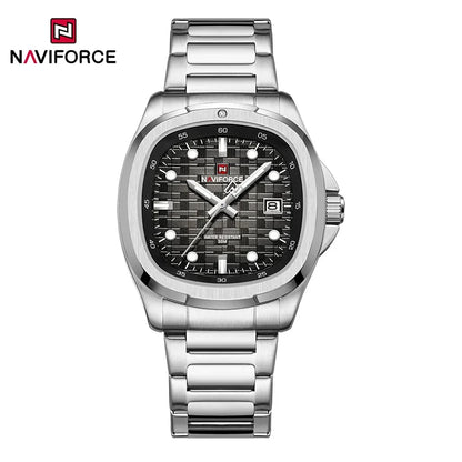 NAVIFORCE Fashion Men's Business Quartz Watch Stainless Steel Luminous Calendar Clock Male Square Dial Sports Wristwatch