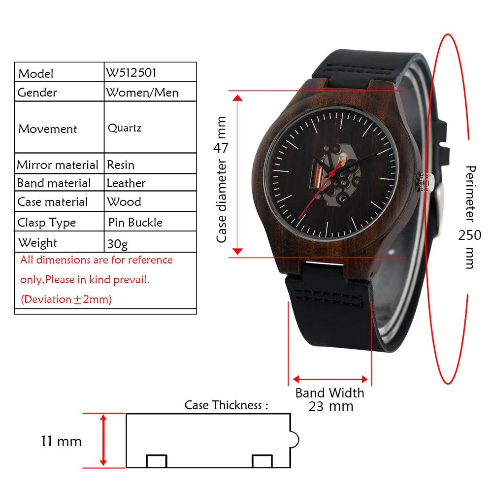 Bob Bird Watch Case Quartz Wristwatch Black Genuine Leather Watch