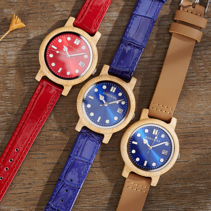 BOBO BIRD Bamboo Ladies Wristwatch for Women with Genuine Leather Strap Natural Lightweight Elegant Fashion Gift Watch for Her