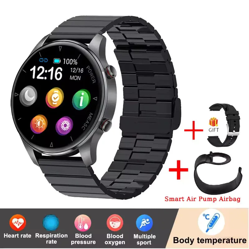 2026 New Blood Pressure Heart Rate Sleep Monitoring Health Smartwatch Men AirPump Airbag IP86 Waterproof Sports Smar twatch