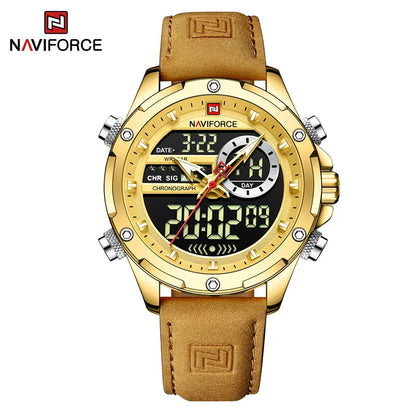 NAVIFORCE Original Men's Dual Time Luxury Sport Watch Casual Chronograph Alarm Quartz Wristwatch Leather Strap Waterproof Clock